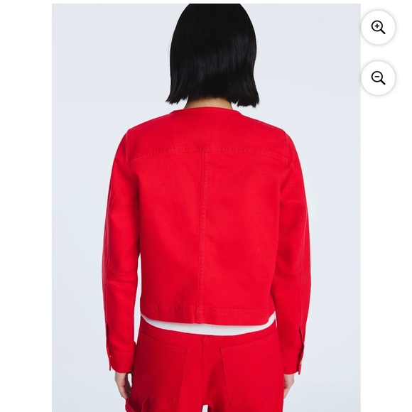 Women's Red Collarless Button Jacket by - Picture 3 of 5